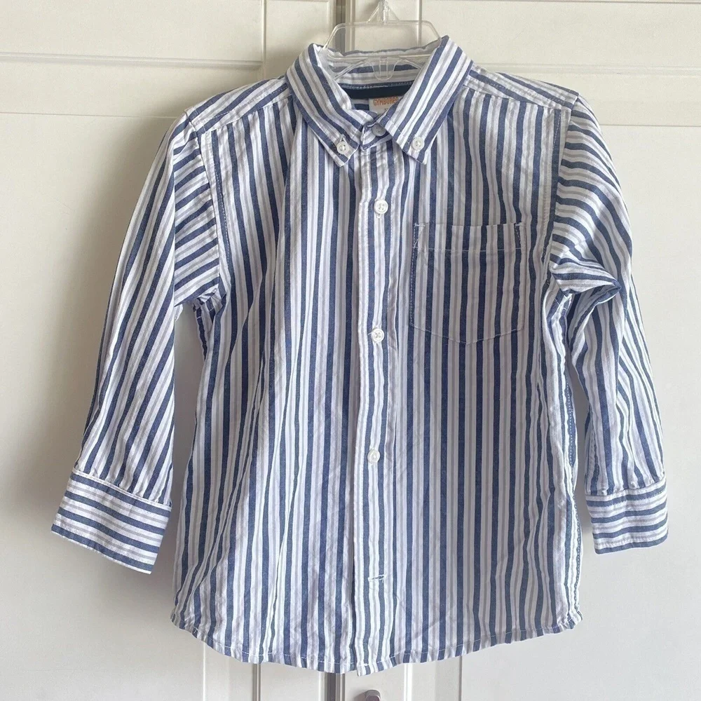Gymboree Boy’s Blue Gray White Stripe Long Sleeve Button-Down‎ Shirt Sz 3T